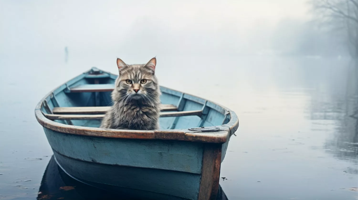Pisică într-o barcă